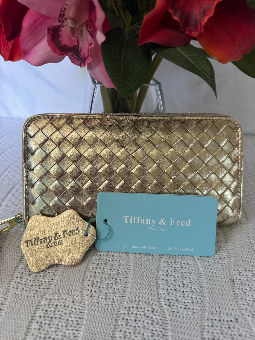 Tiffany & Fred Paris NWT gold woven leather accordion wallet